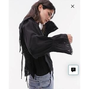 NWT Topshop Eyelet Embroidered Bell Sleeve Back Tie Blouse Size 8